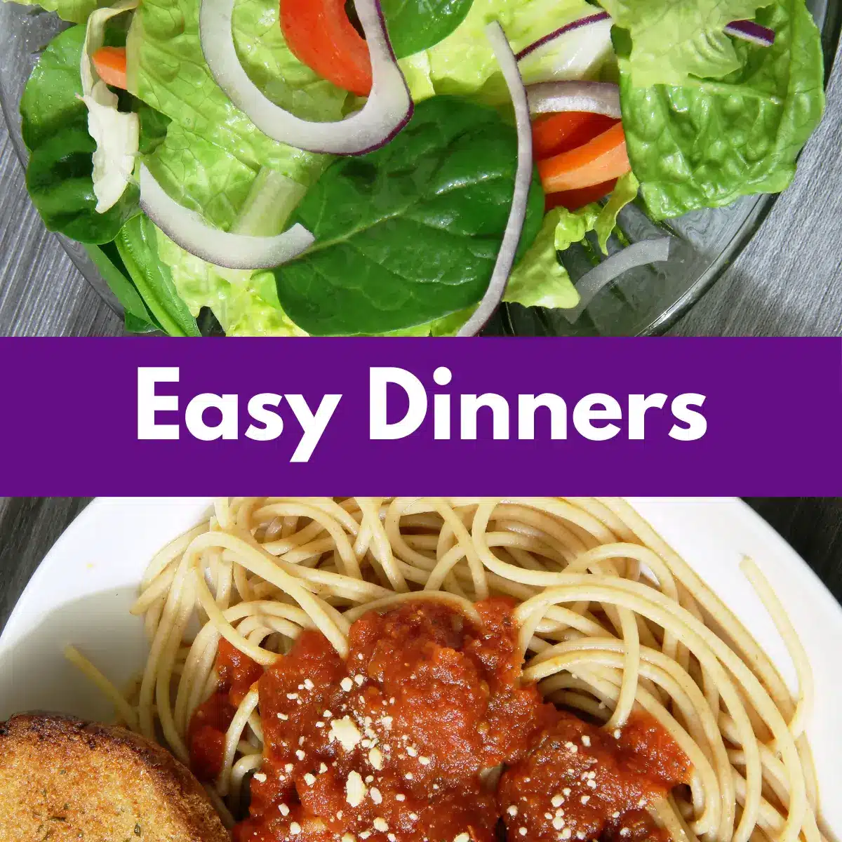 Easy spaghetti dinner with garlic bread and salad