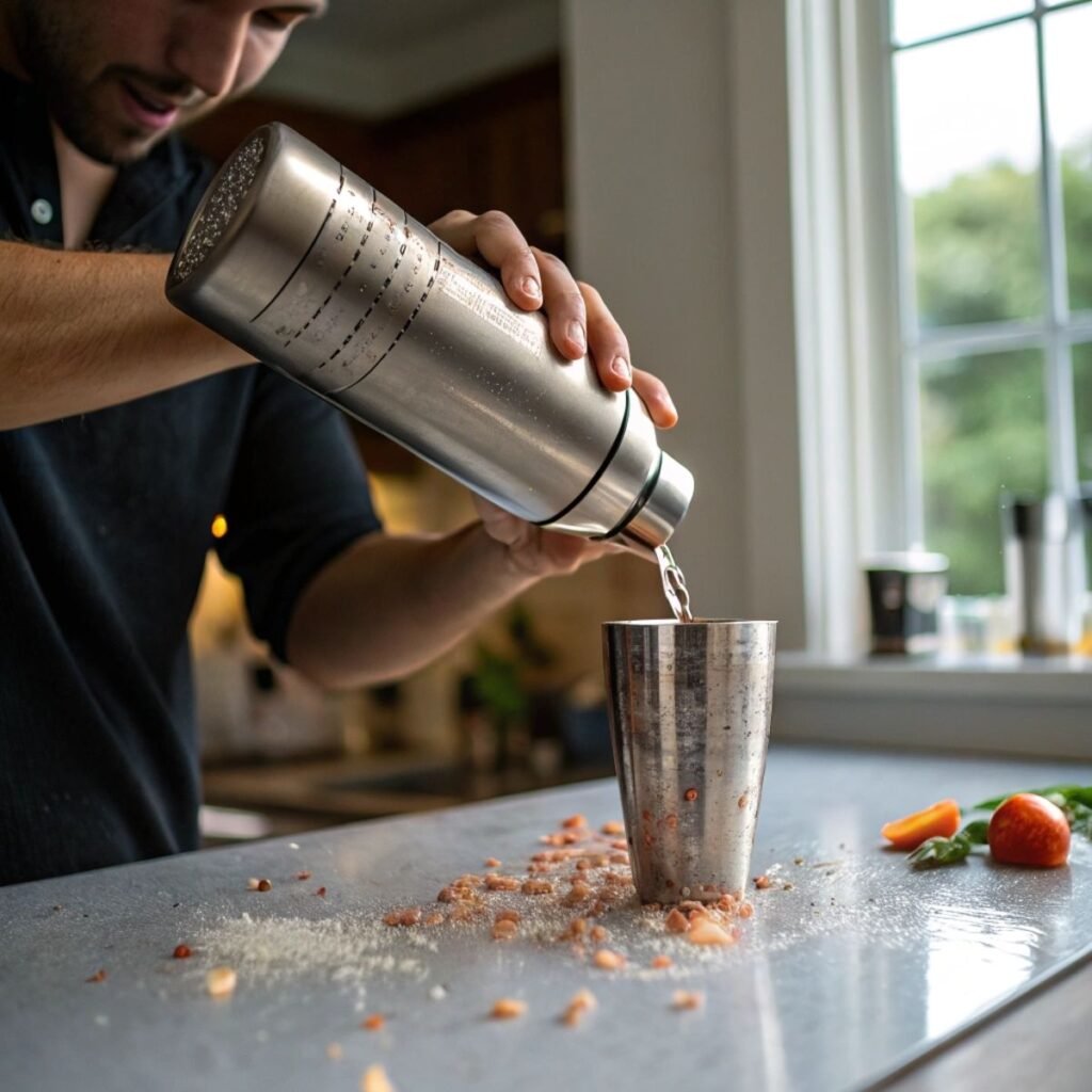 Shaking the cocktail shaker for Blue Mocktail - step 3 showing vigorous mixing to combine ingredients.