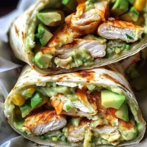 Chicken Avocado Ranch Burritos on a modern marble countertop, showcasing its golden tortilla and creamy avocado with lime and cilantro.