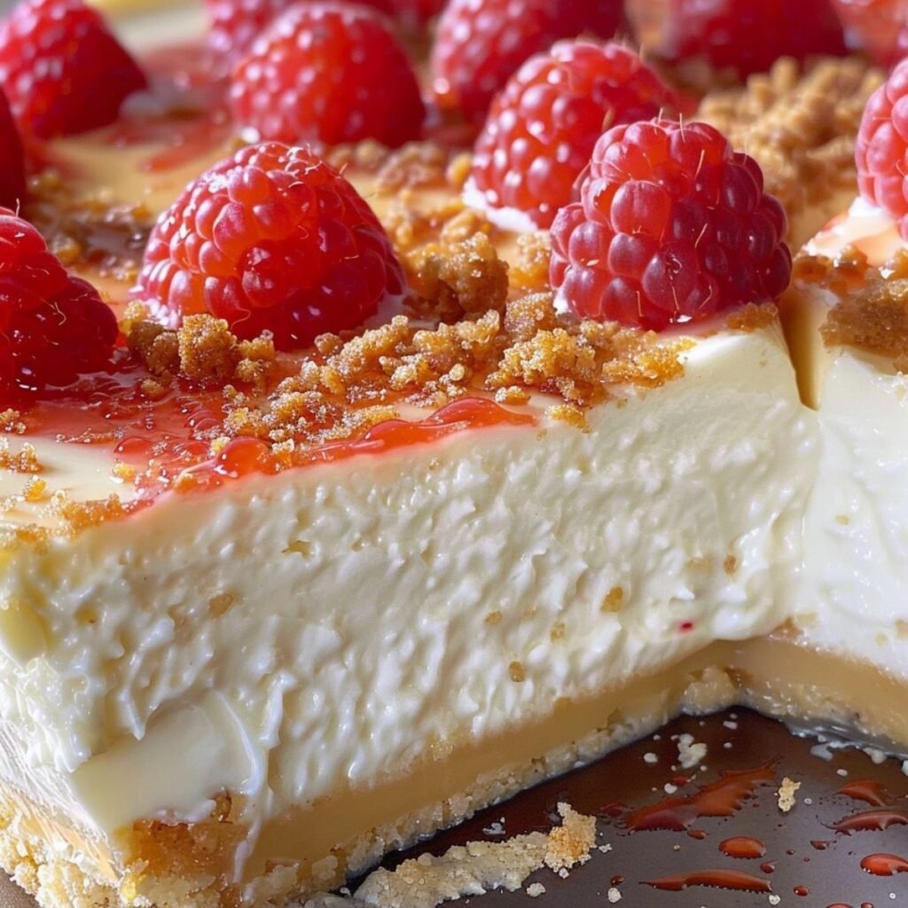 Close-up of Woolworth Cheesecake showing lemon mousse texture and golden crust, garnished with lemon zest on white serving plate.